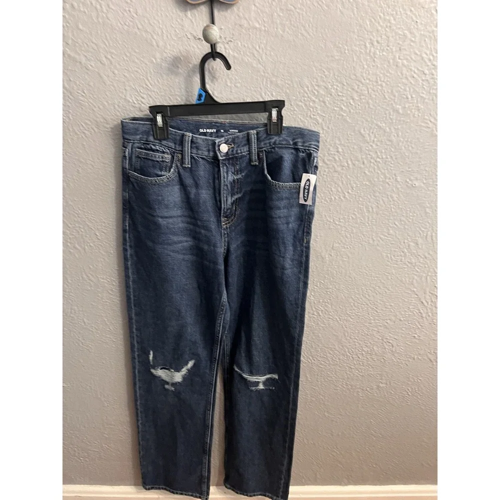 Old Navy Loose Denim Blue Jeans Girl's Size 16 Adjustable Waist